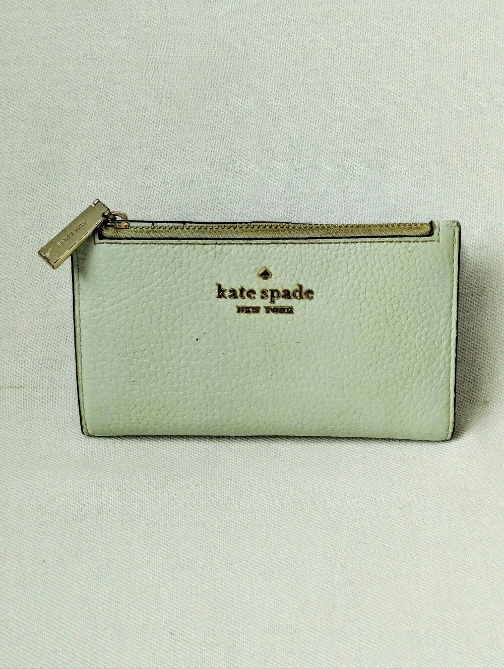 kate spade mint leather compact bifold wallet with gold hardware